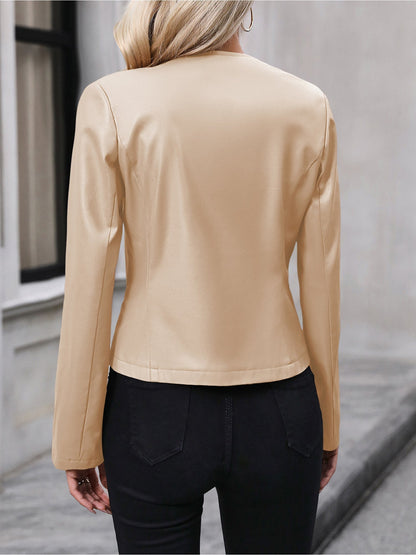 Fitted Cropped Moto Jacket, Zip Front - view 15