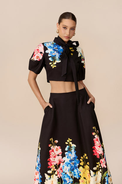 Floral Tie-Neck Crop Top and Maxi Skirt Set - view 3
