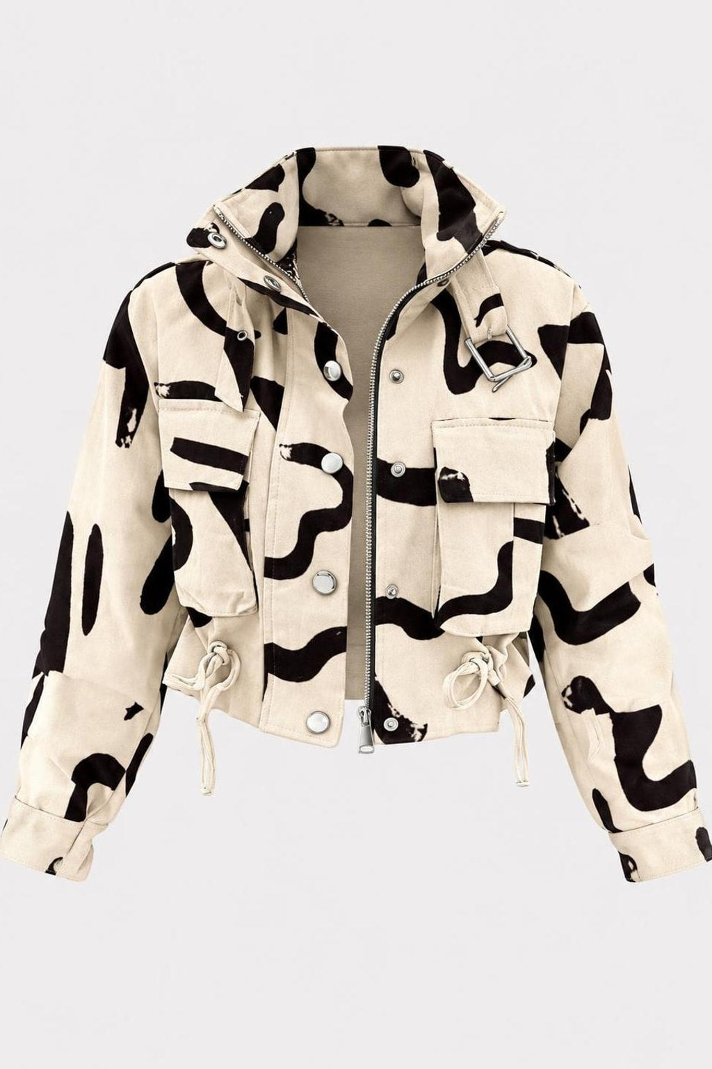 Polyester Zip-Up Jacket With Stand Collar - 1