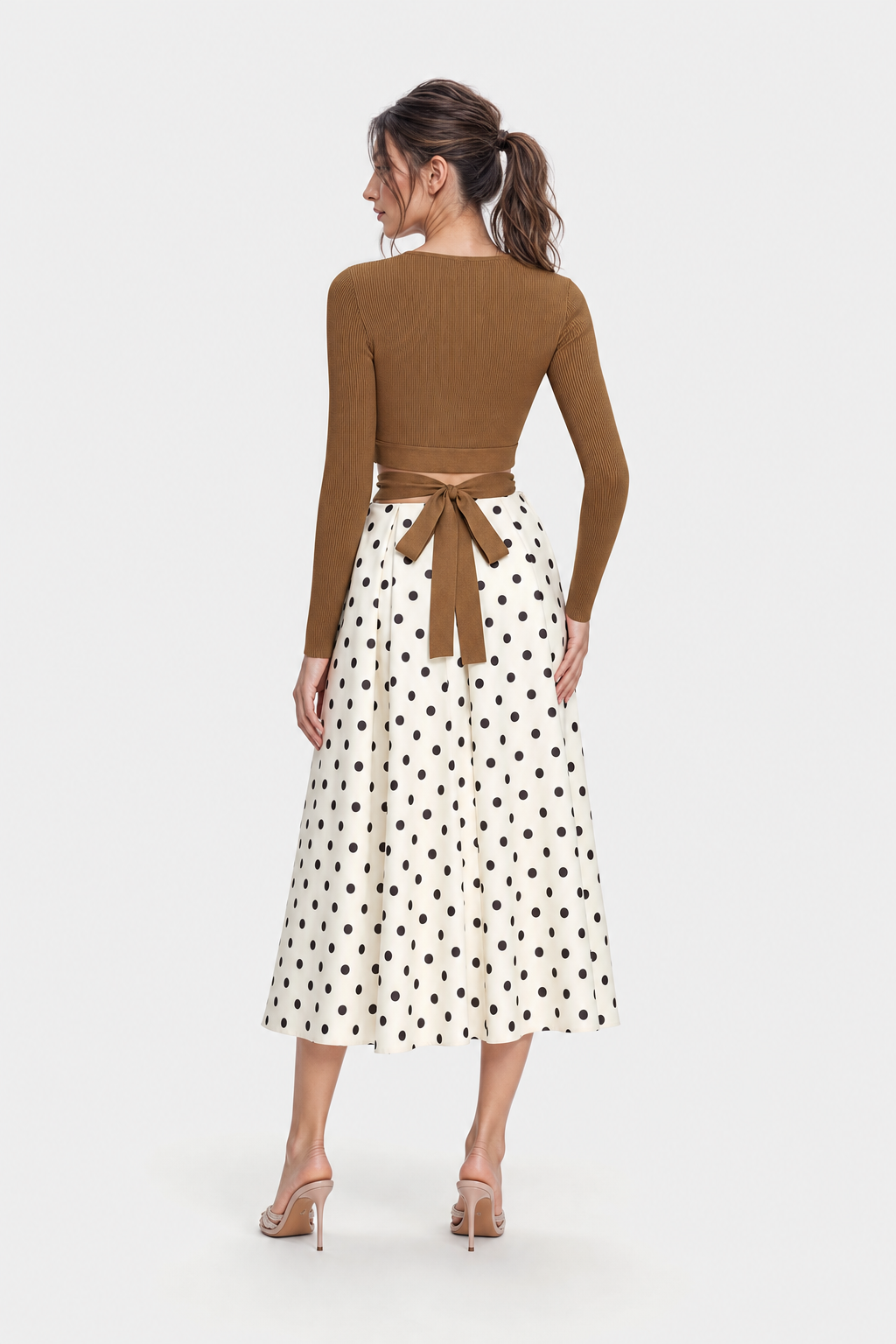 Ribbed knit long-sleeve top with tie back - view 4