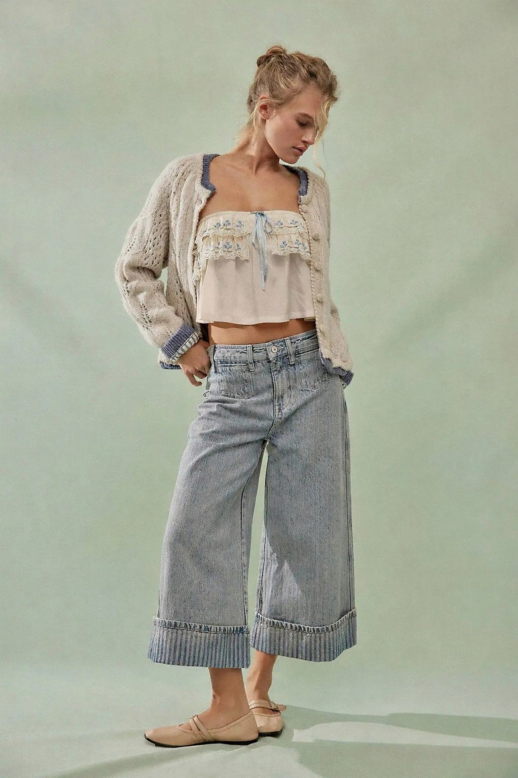Denim Straight Leg Jeans With Washed Retro Style - 6