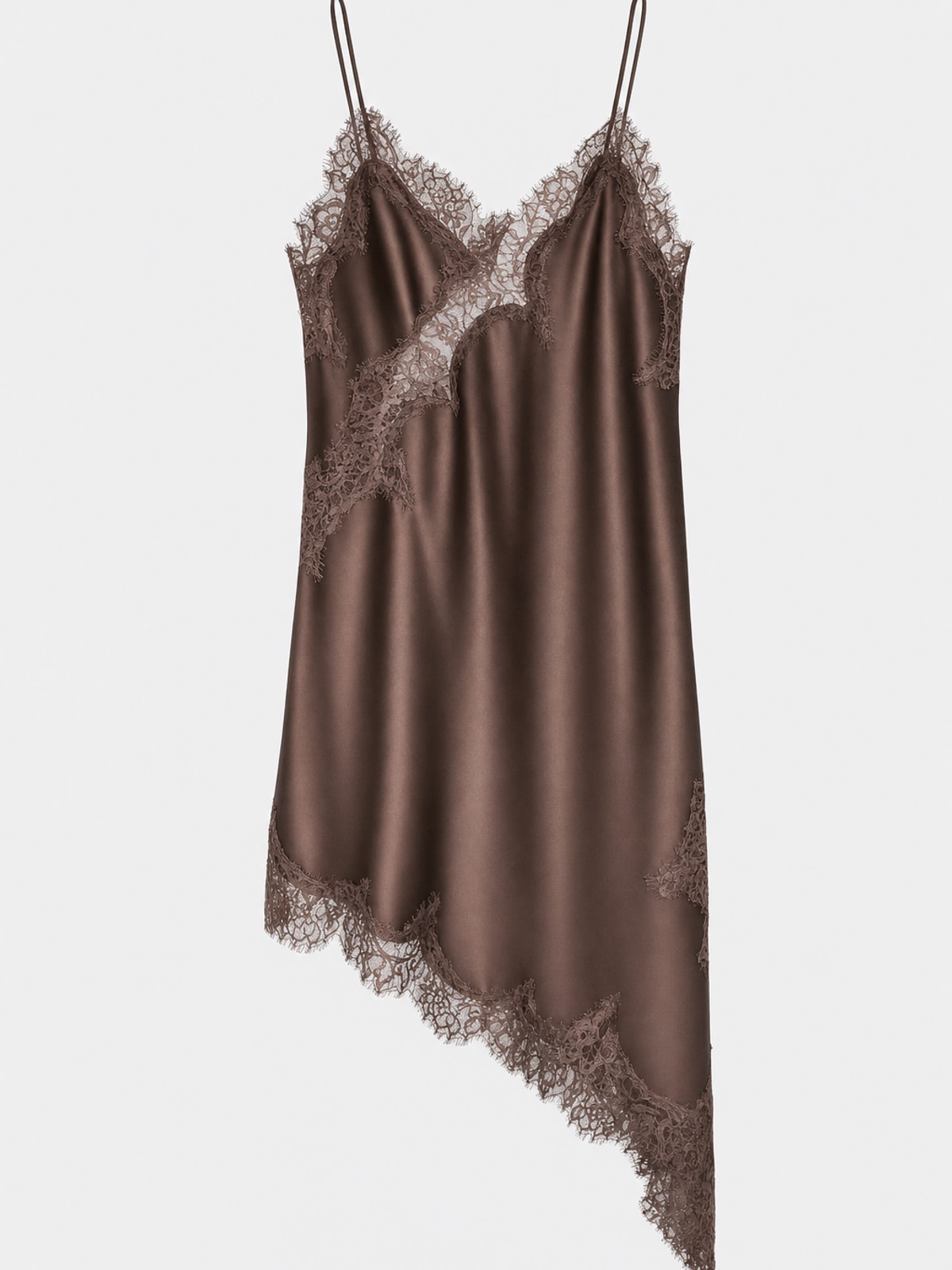 Satin Slip Mini Dress with Asymmetrical Hem - 1