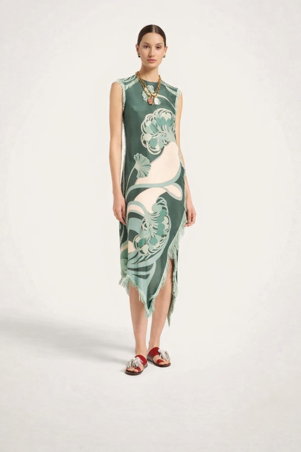 Polyester Maxi Dress With Vintage Print And Tassel Detail - 4