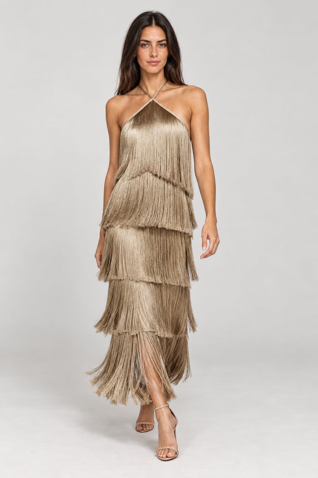 Midi Party Dress with Elegant Fringe Detail - 3