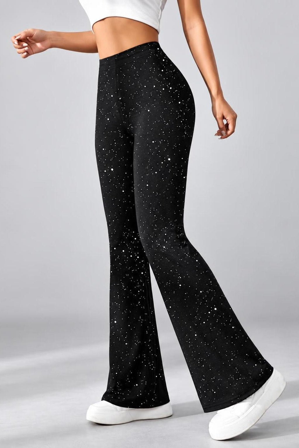 Glitter Flared Pants With High-Waist Fit - 5