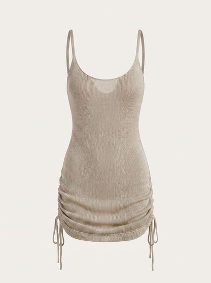 Woolen knit lace-up sleeveless mini dress