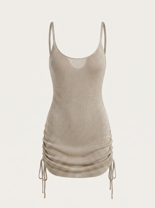 Woolen knit lace-up sleeveless mini dress