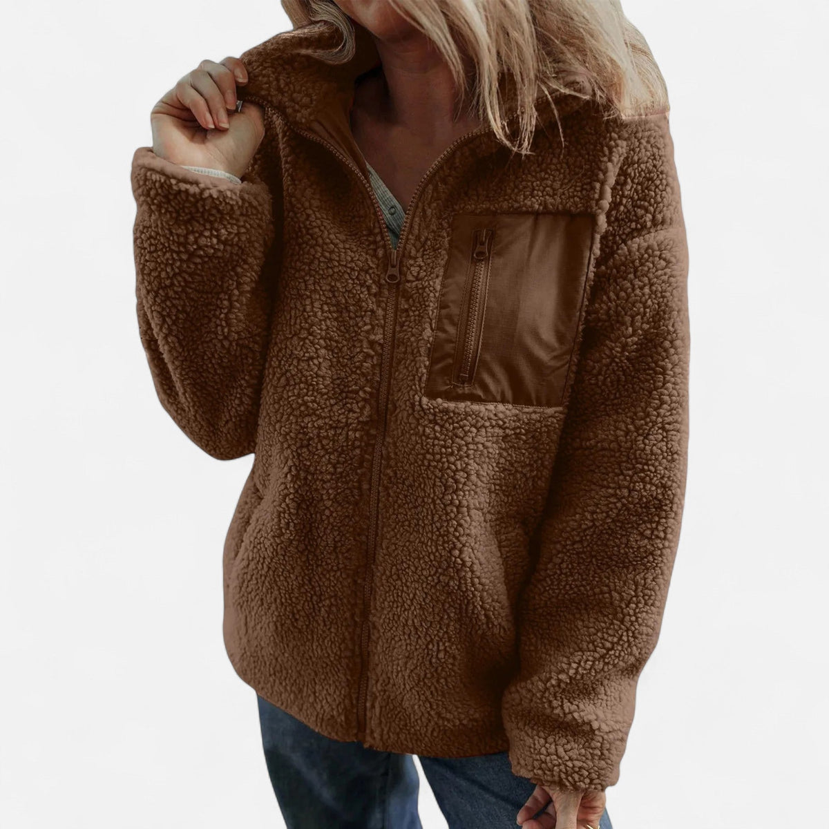 Teddy fleece long coat with full zip - view 4