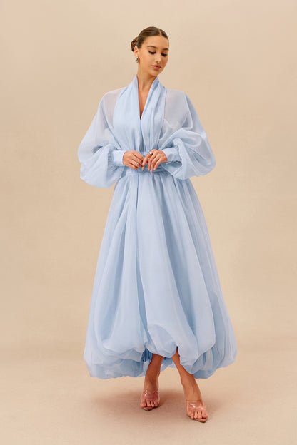 Organza Puff Sleeve Maxi Dress in Blue - view 2