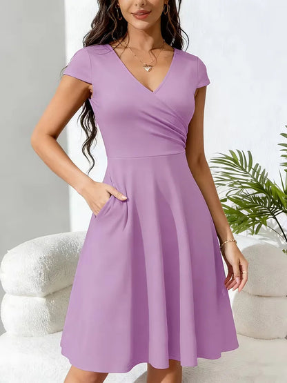 Stretch V-neck fit and flare midi dress - view 6
