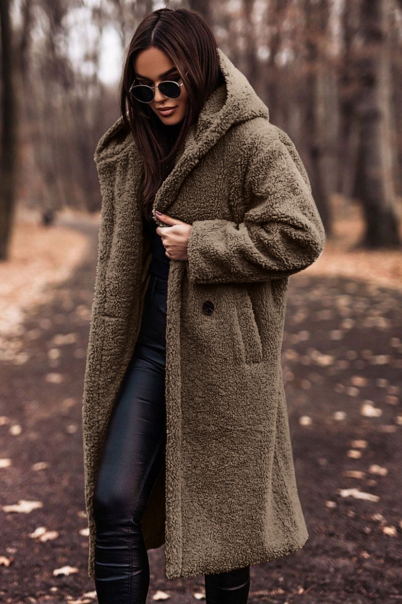 Long teddy wool coat with hood - view 8