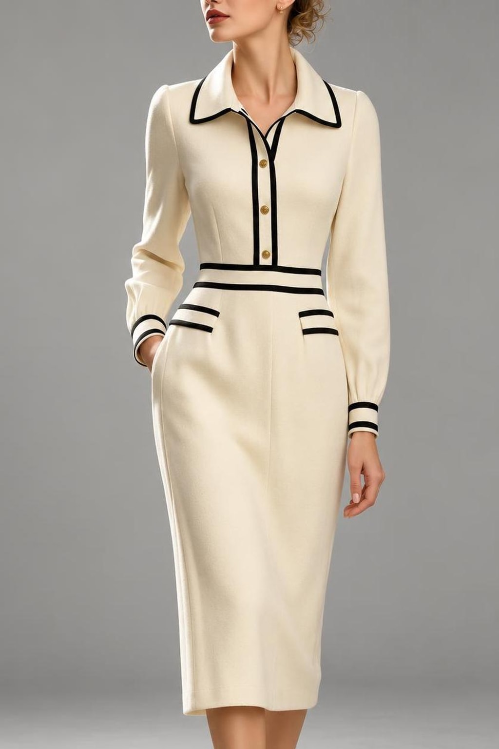 Midi Dress With Contrast Trim - 3
