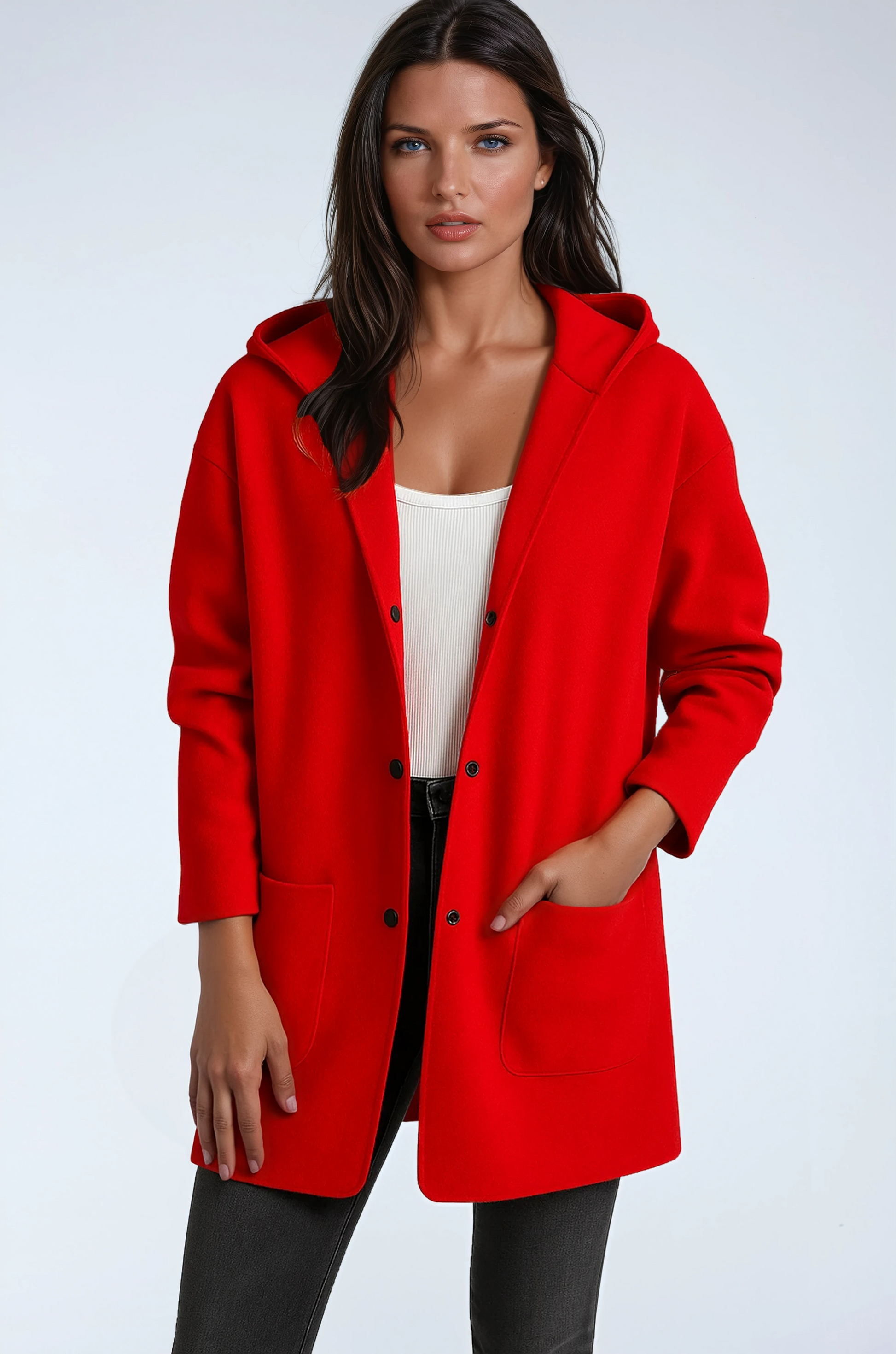 Wool blend hooded mid-length coat - view 2