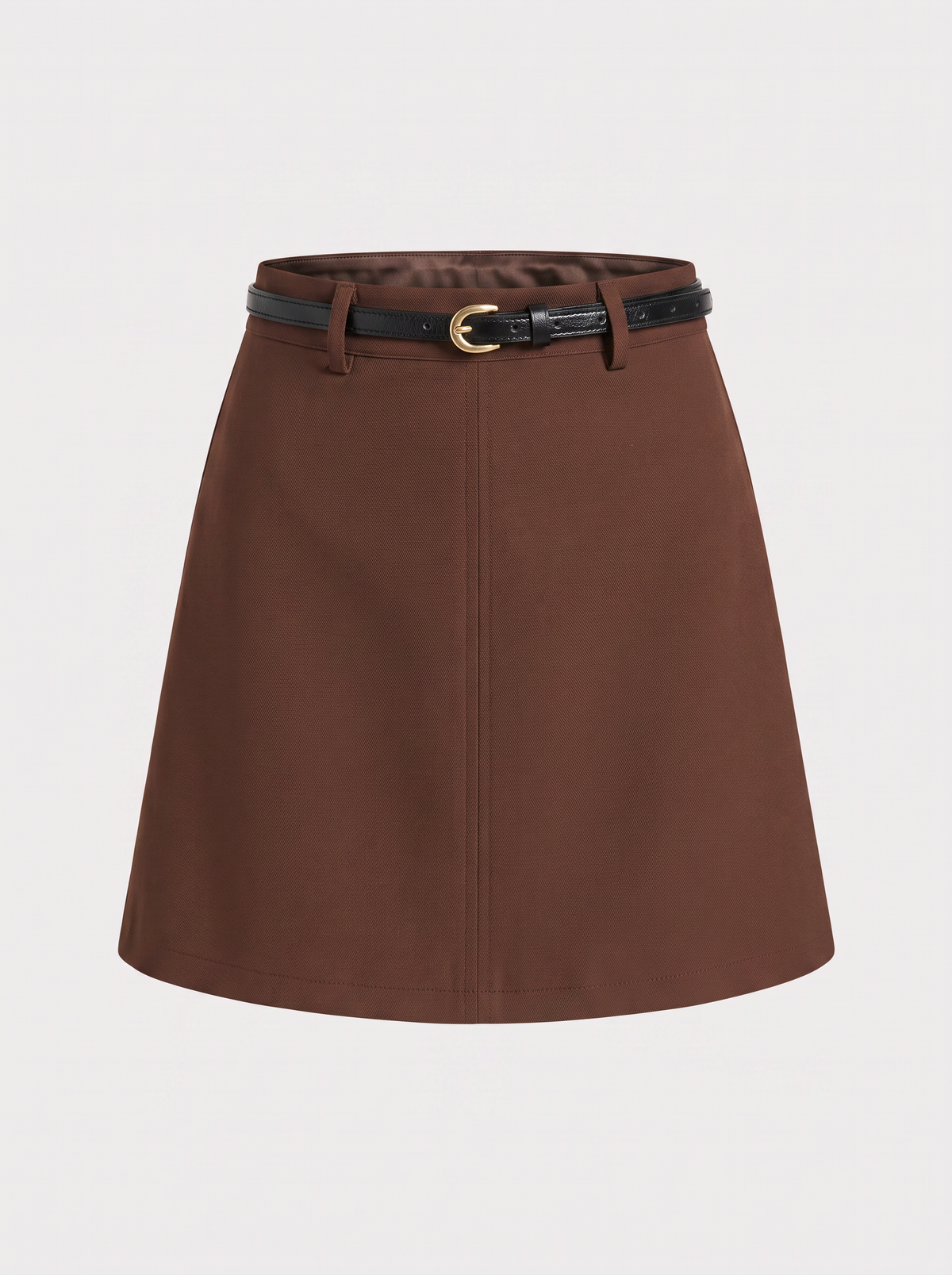 Woven mini skort with slim belt - view 8