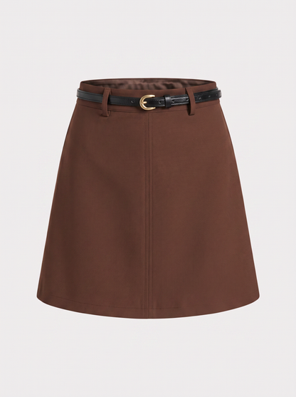 Woven mini skort with slim belt - view 8
