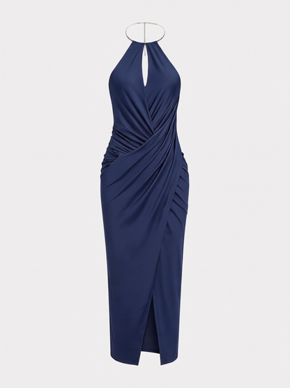 Metallic Jersey Ruched Halter Maxi Dress - view 6