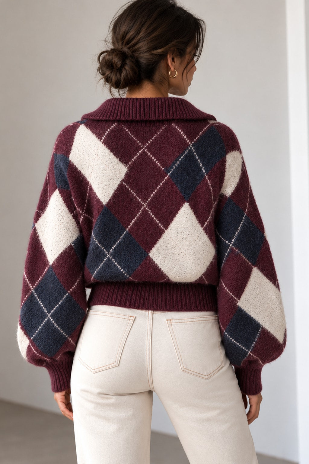Knit Argyle Sweater Half Zip Pattern - 3