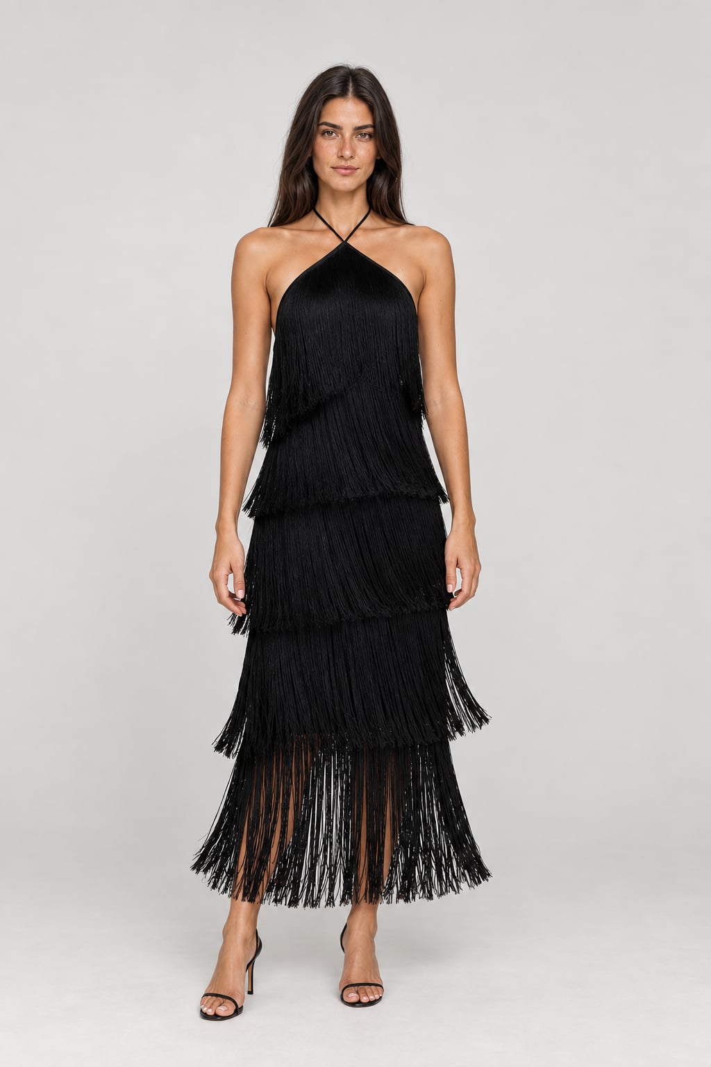 Midi Party Dress with Elegant Fringe Detail - 11