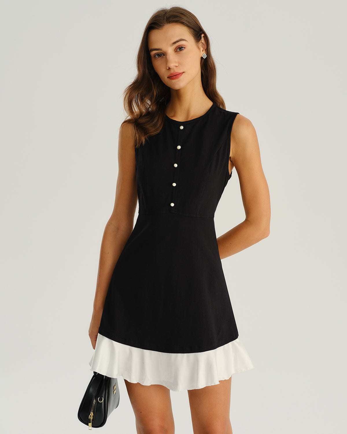 Black Mini Dress with White Contrast Collar - view 5
