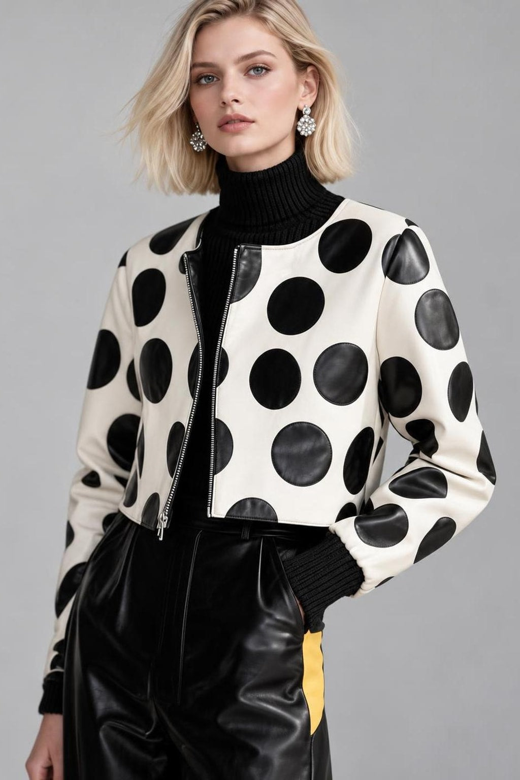 Polyester Zip-Front Jacket - Black And White - 3