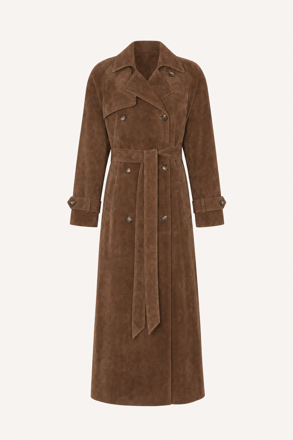 Lamb suede trench coat with belted waist