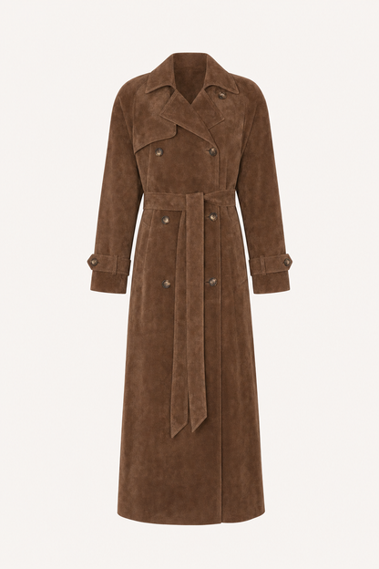 Lamb suede trench coat with belted waist