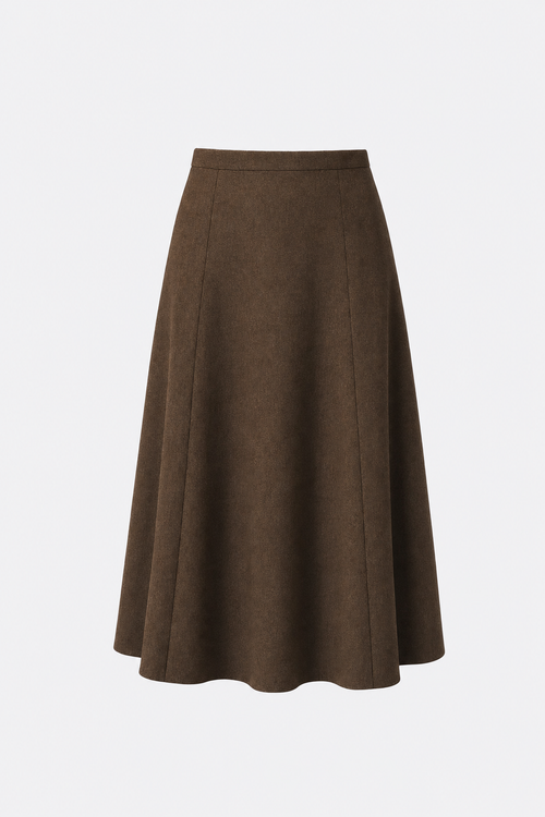 Brown High-Waisted Pleated Tweed Skirt