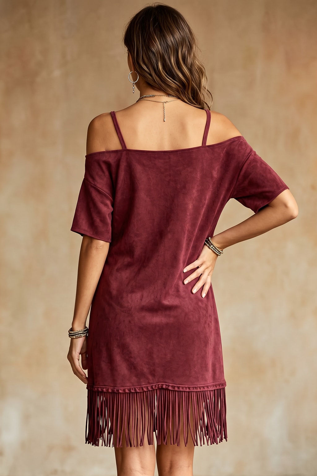 Polyester Fringe Off-Shoulder Mini Dress - 4