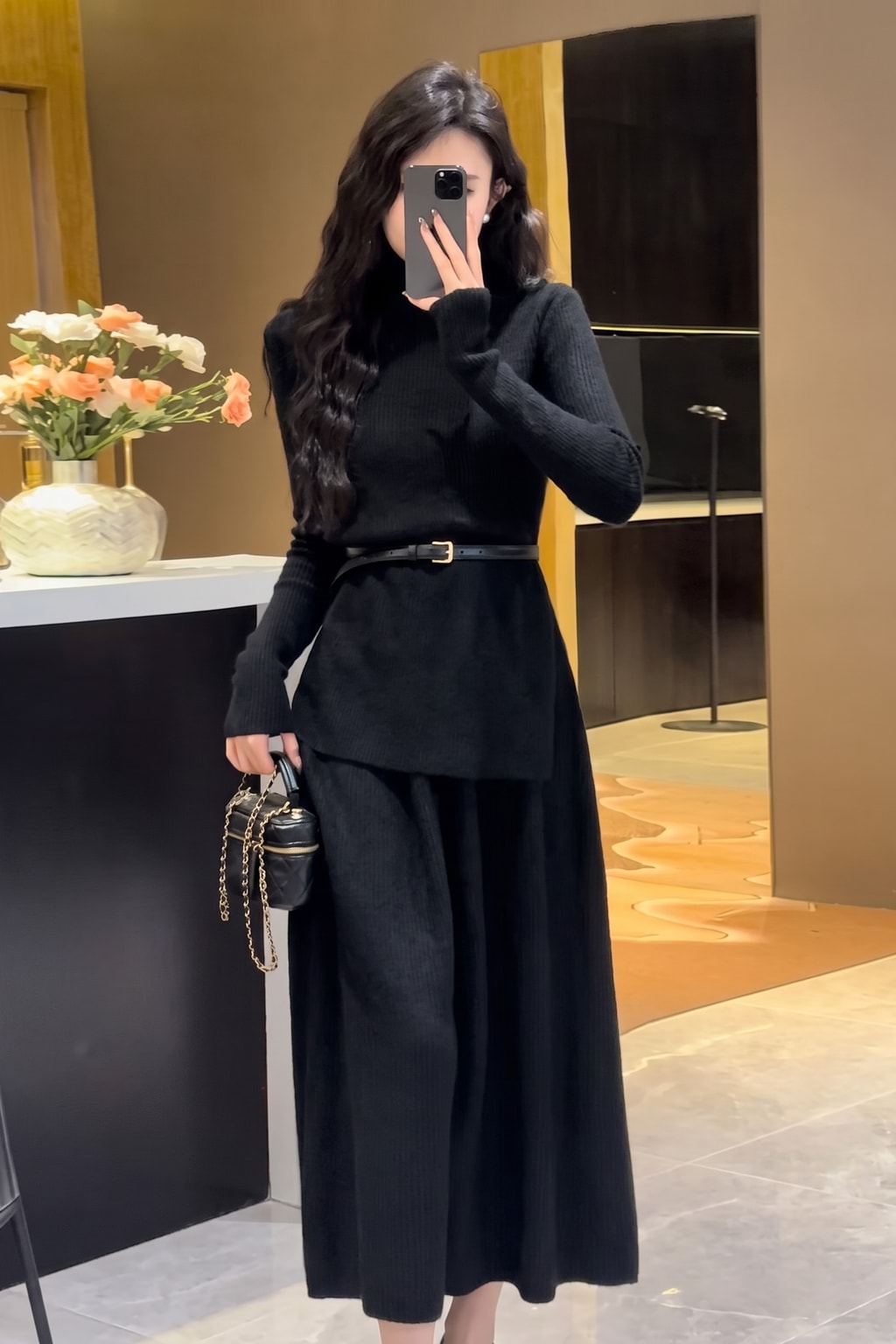 Knit Midi Dress With Belted Asymmetric Hem - 2