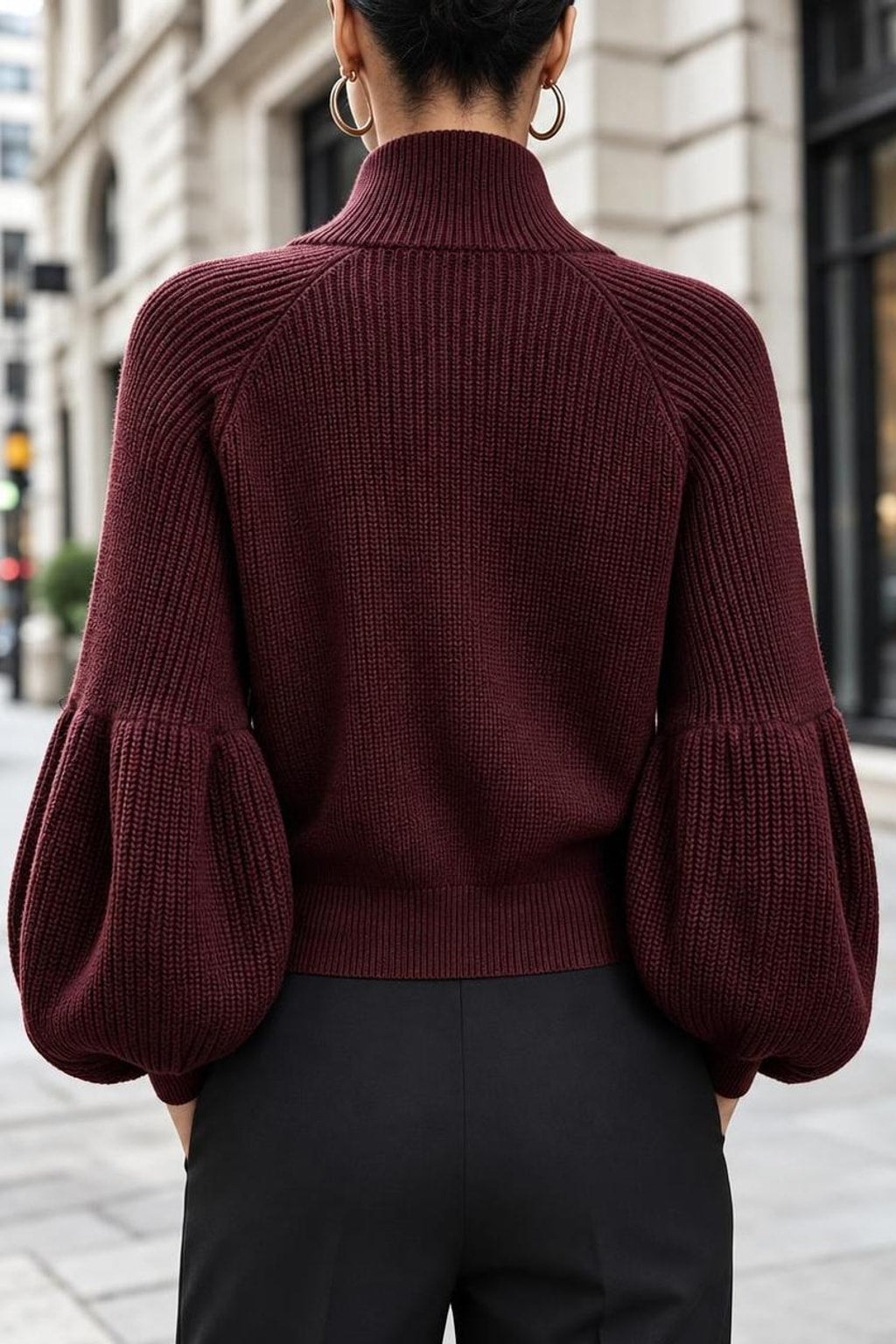 Knitted Zip-Up Cardigan With Stand Collar - 4