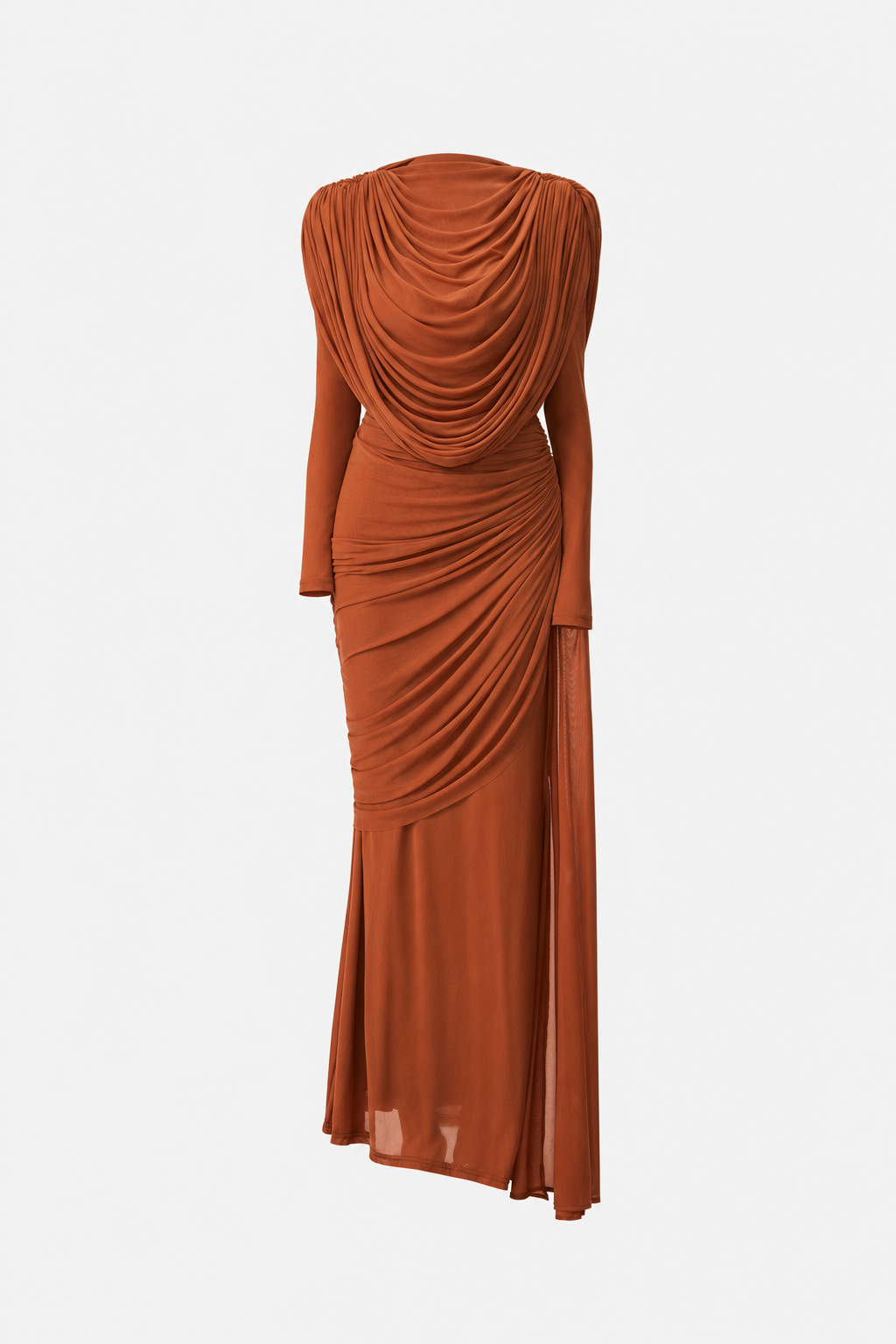 Mesh Cowl Neck Maxi Dress