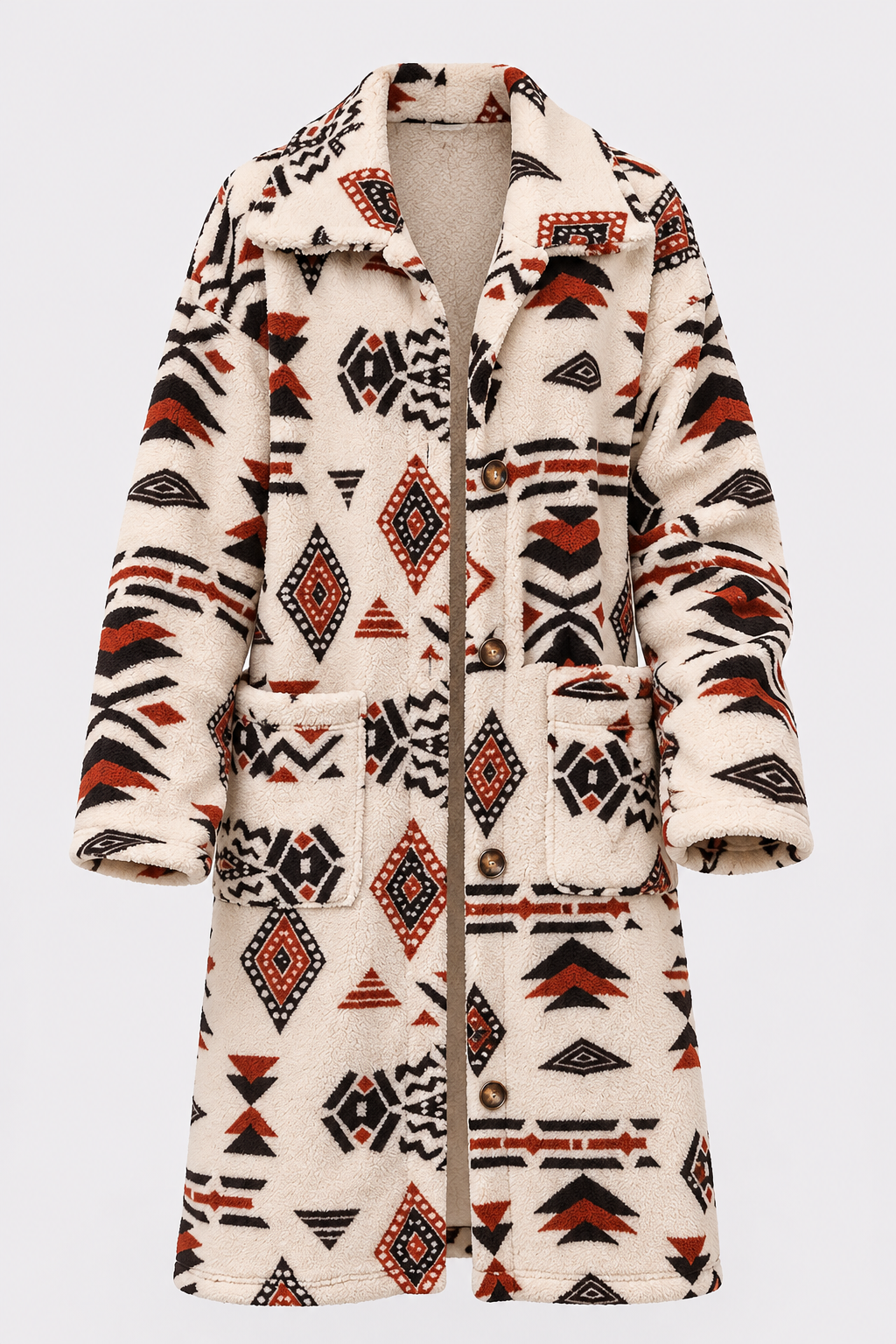 Polyester Longline Coat With Geometric Pattern - 6