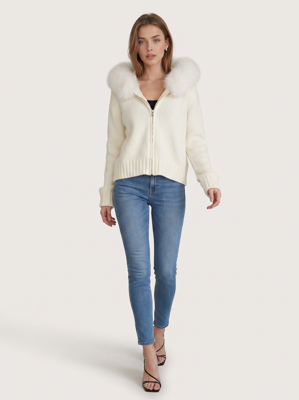 Wool jacket with faux fur-lined hood - view 3