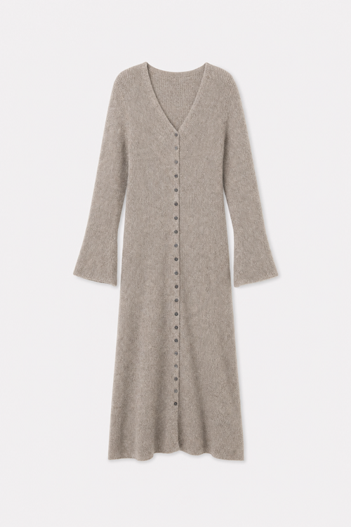 V-Neck Split Front Knit Sweater Dress