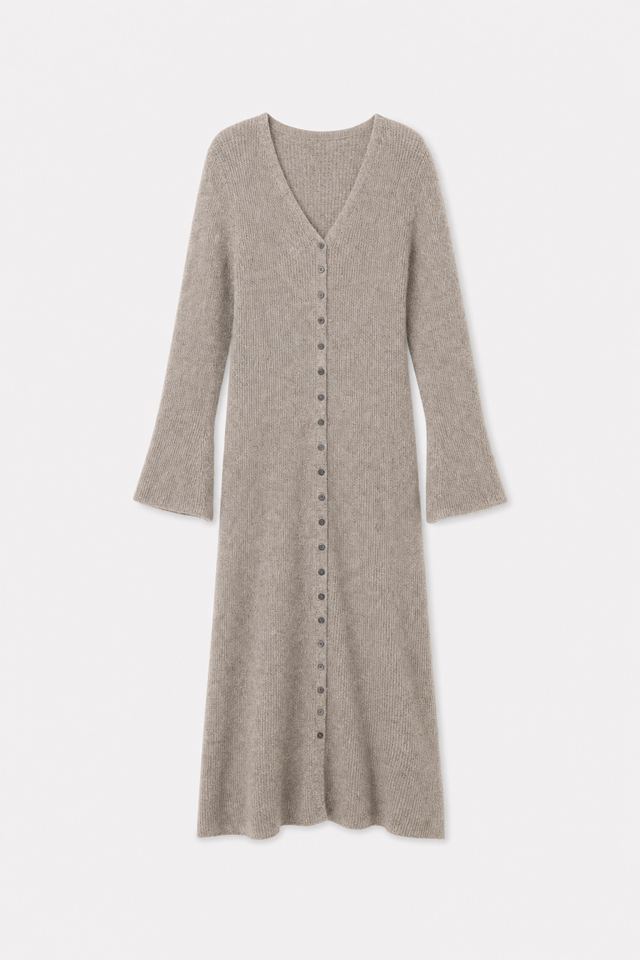 V-Neck Split Front Knit Sweater Dress
