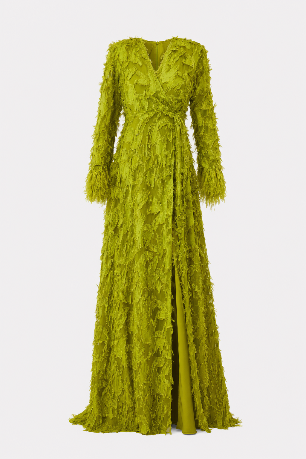 Leaf Applique Wrap Maxi Dress With Slip