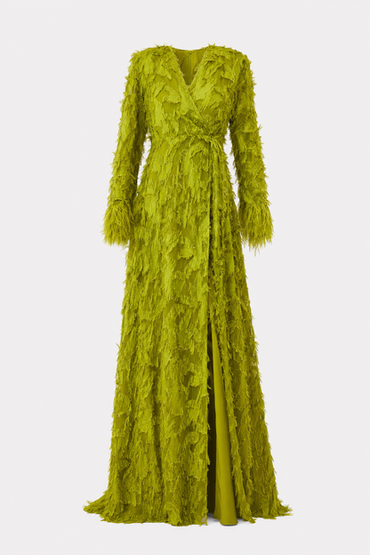 Leaf Applique Wrap Maxi Dress With Slip