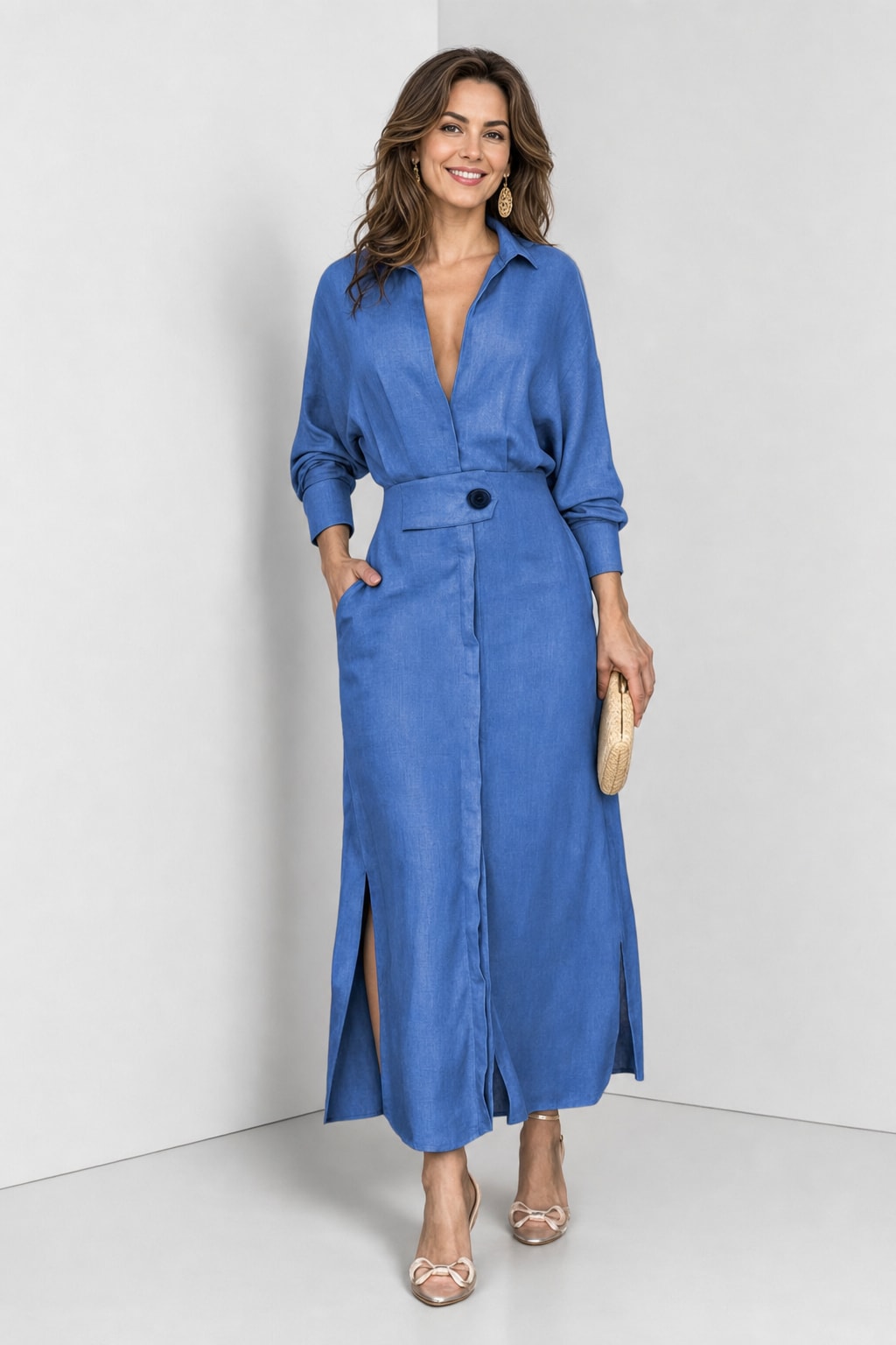 Tied-Waist Shirt Maxi Dress - 8