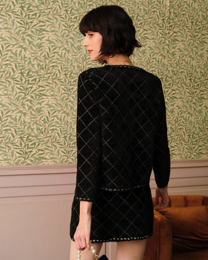 Argyle Cardigan and Mini Skirt Set in Black - view 4