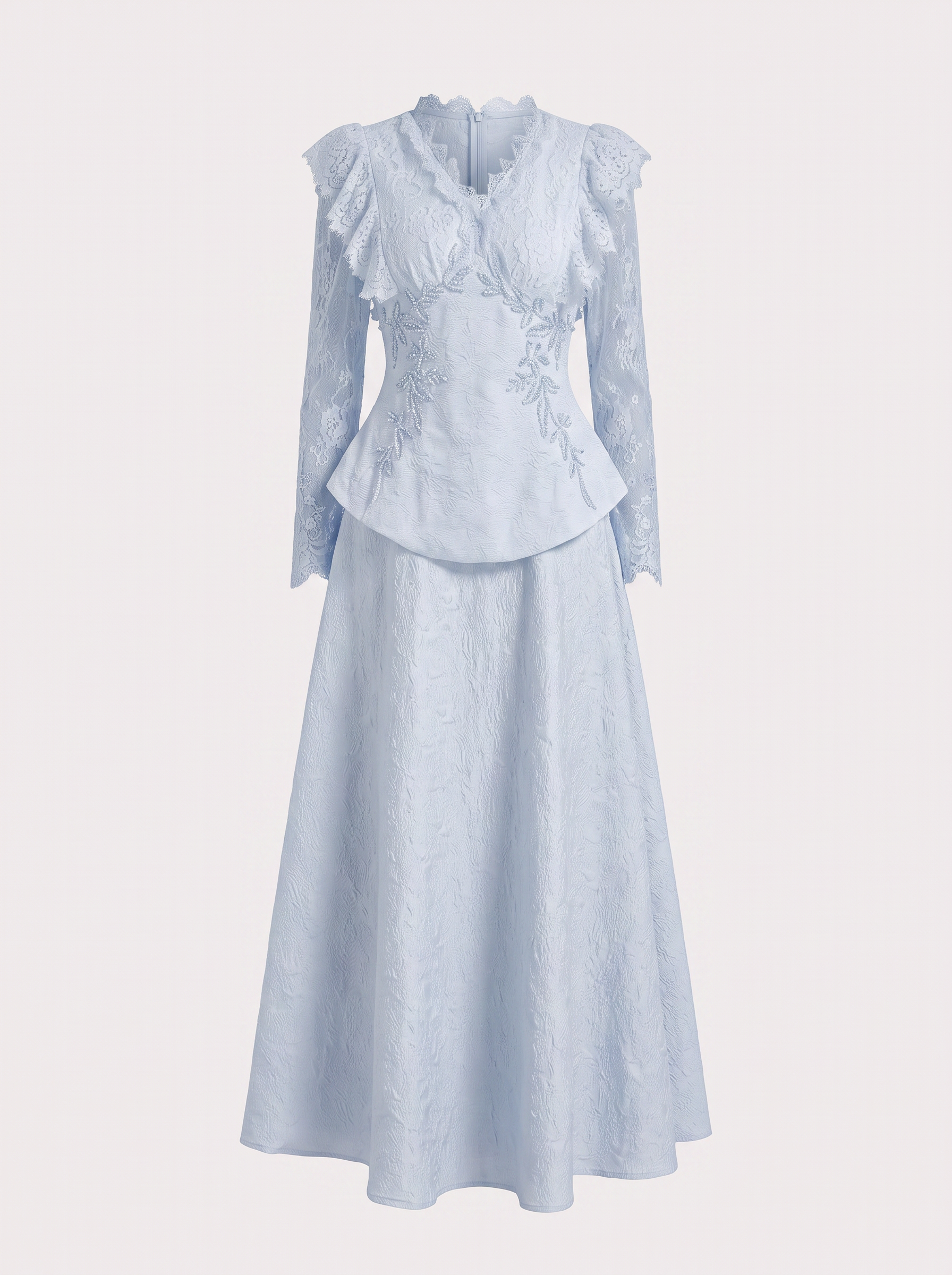 Blue beaded embroidery jacket and skirt set