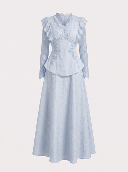 Blue beaded embroidery jacket and skirt set