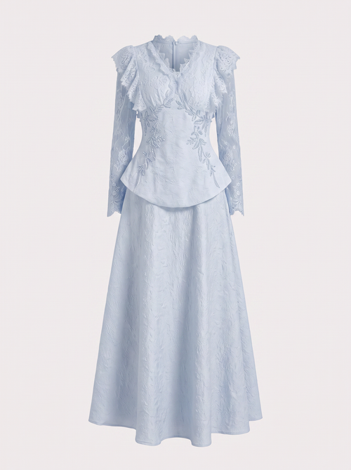 Blue beaded embroidery jacket and skirt set