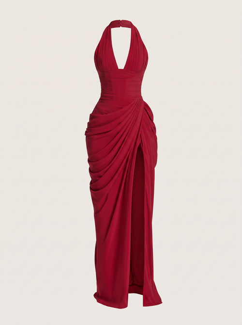 Corset Bodice Chiffon Maxi Dress, Lace-Up Back