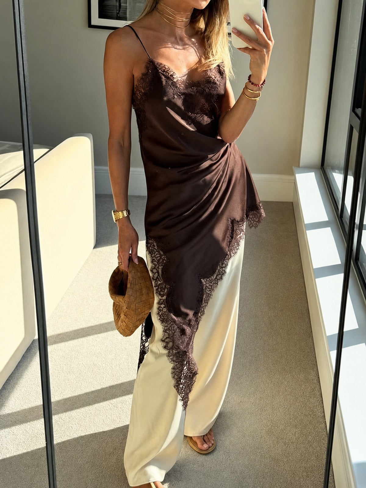 Satin Slip Mini Dress with Asymmetrical Hem - 2