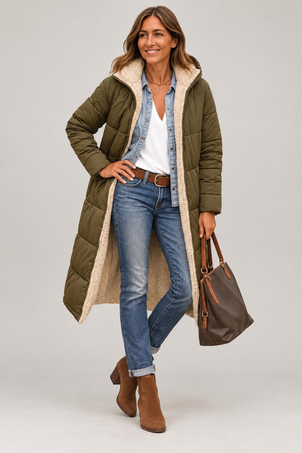 Quilted Longline Puffer Coat With Hood - 7