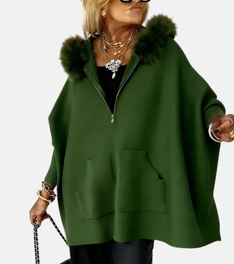 Fur-Trim Hooded Coat, Roomy Fit - view 5
