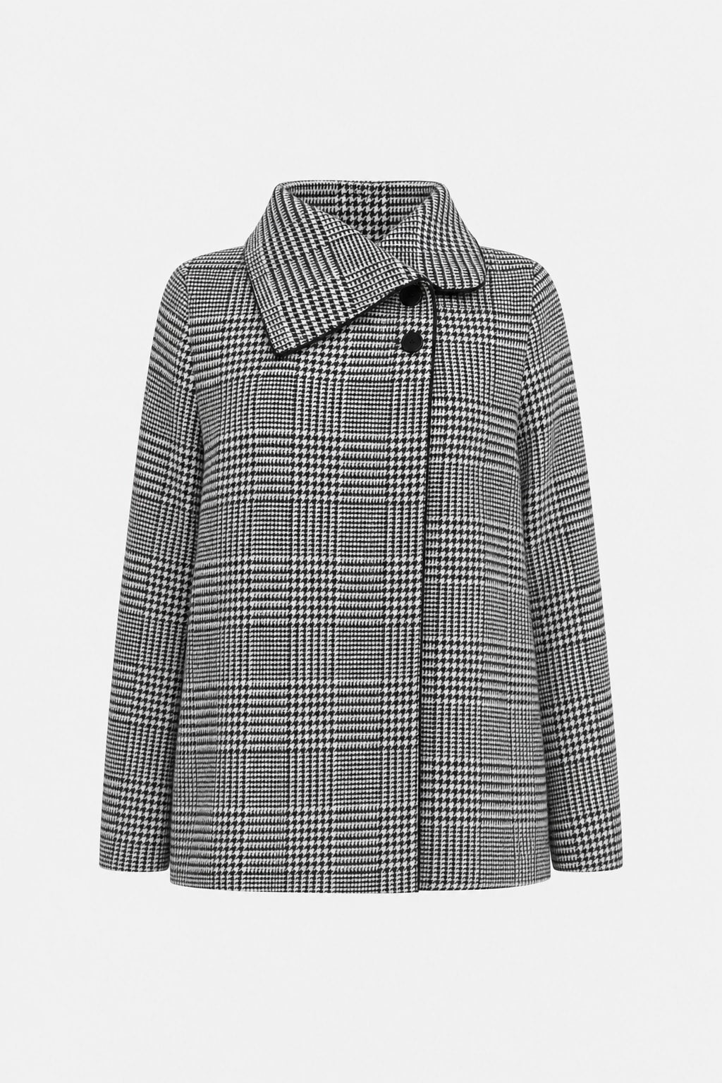 Houndstooth Plaid Asymmetric Stand-Collar Jacket - 1