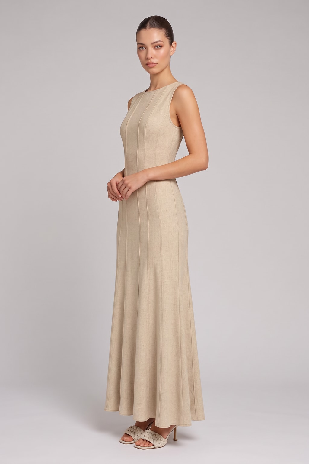 Woven Sleeveless Maxi Dress With Boat Neckline - 3