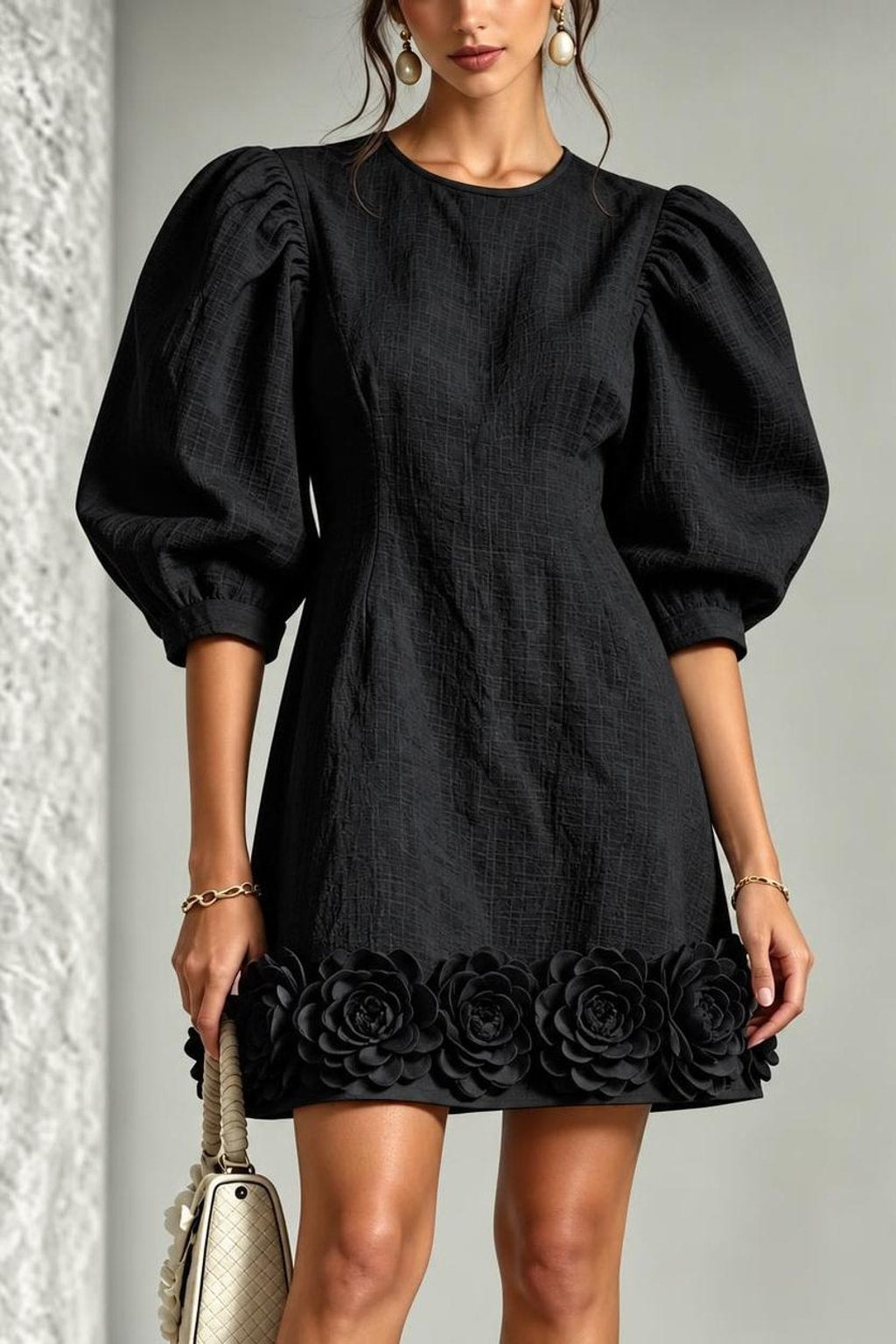 Synthetic Fiber Mini Dress With 3D Floral Applique - 8