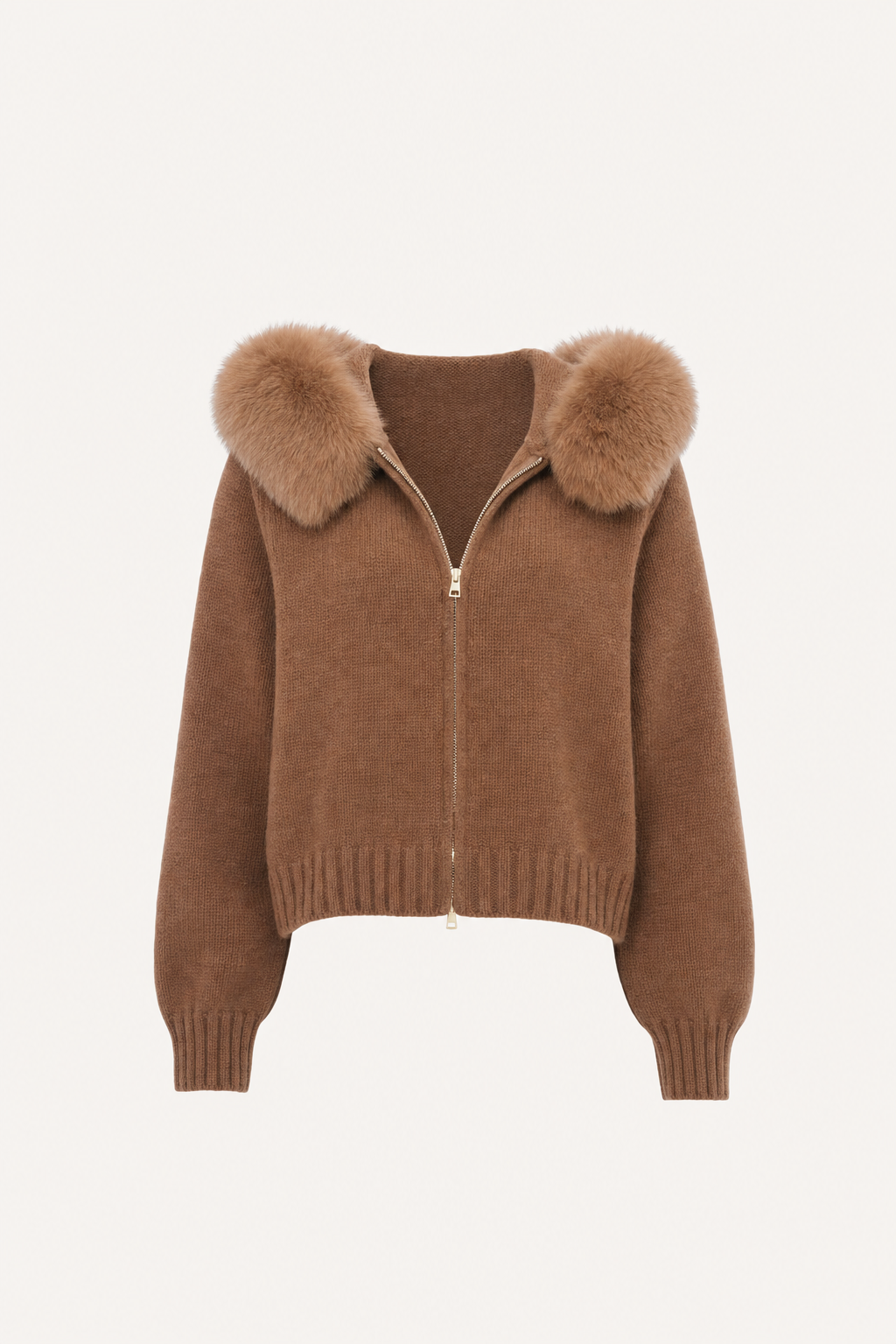 Wool jacket with faux fur-lined hood